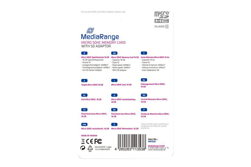 Mediarange Flashhukommelseskort 16 Gb Microsdhc