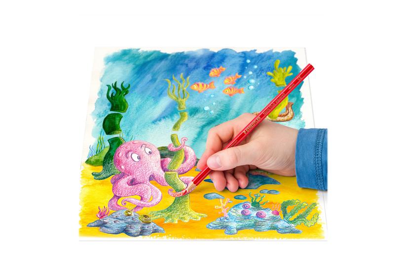Staedtler Noris Club Aquarell Vandfarveblyant Sort Rød Blå Grøn Lyseblå Gul Orange Fersken Mørk Mauve Pilegrøn Bordeaux Van Dyke-brun Pakke Med 12