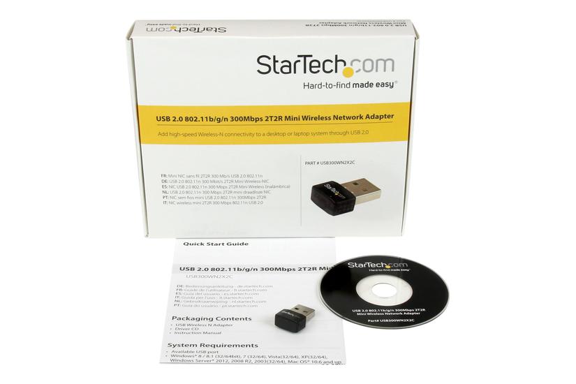 Startech Com Usb 300 Mbps Mini Wireless- Network Adapter 802 11n 2t2r Wifi Adapter Usb Wireless Adapter N300 Wireless Nic Usb300wn2x2c Netværksadapter Usb