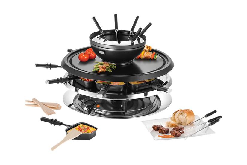 Unold Raclette 48726 Multi In Raclette Fondue Grill Hot Stone Rustfrit Stål Sort