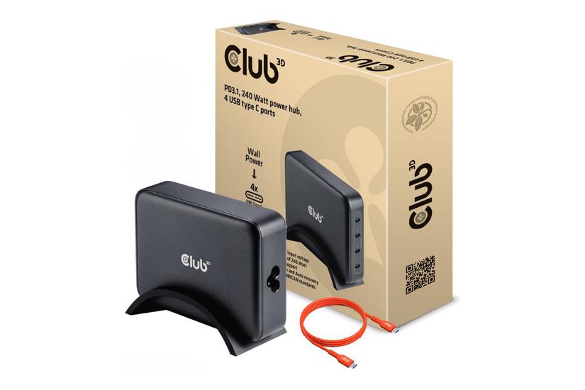 Club 3d Strømforsyningsadapter Gan-teknologi 24 Pin Usb- 240 Watt
