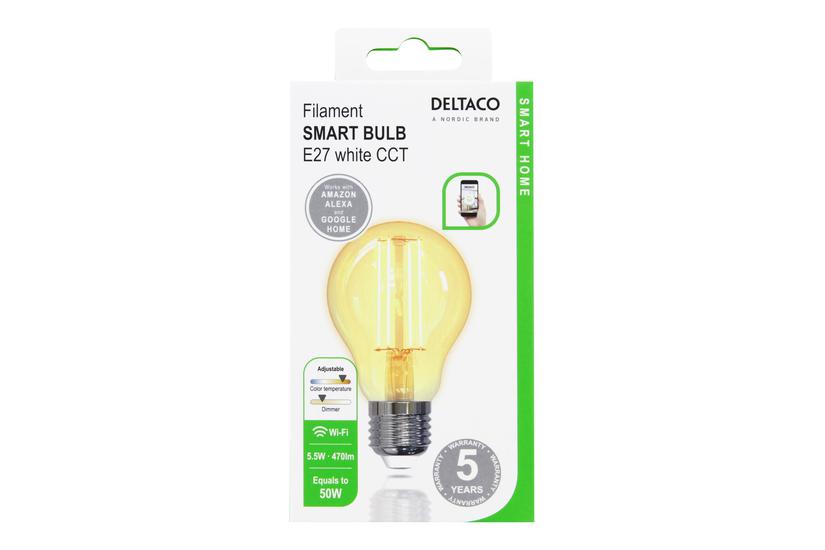 Deltaco Smart Home Led-filament-lyspære Form: A60 E27 Varmt Hvidt Koldt Hvidt Lys 1800-6500