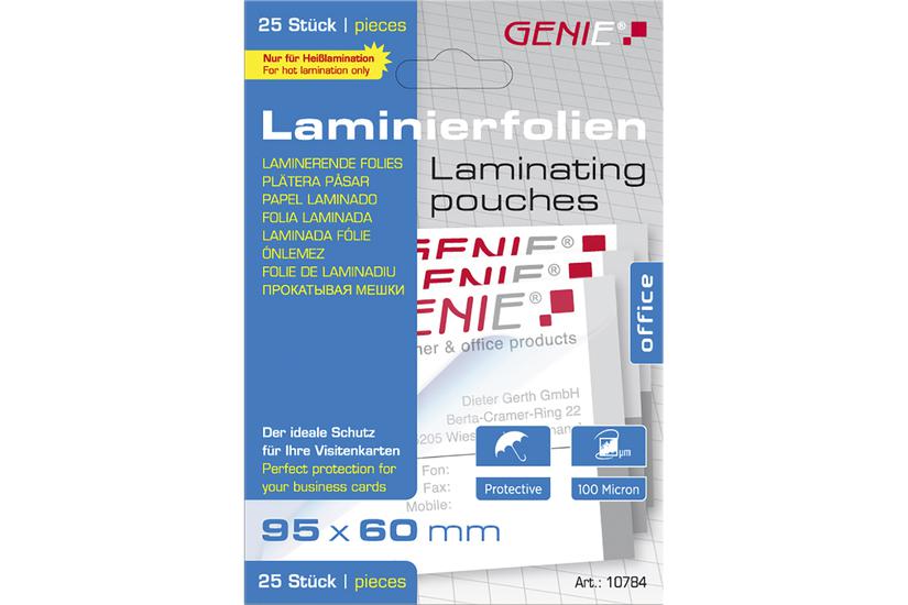 Genie Laminiertaschen 25 Im Visitenkartenformat Folien