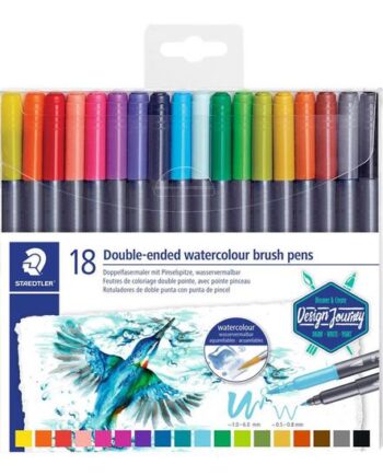 Staedtler 3001 Børstepen Med Dobbeltspids Assorterede Vandfarver  Pakke Med 18