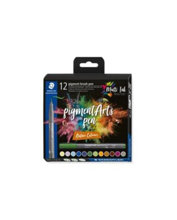 Staedtler 371 Børstepen Varm Grå Medium  Umbra  Pastelgul  Gylden Okker  Isblå  Indigoblå  Stillehavsblå  Olivengrøn  Lys Lavendel  Blomme  Limegrøn  Brun  Pakke Med 12