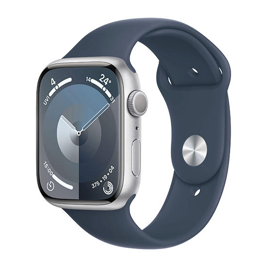 Apple Watch   45mm Silver Alu Case    Sport Band     Storm Blue