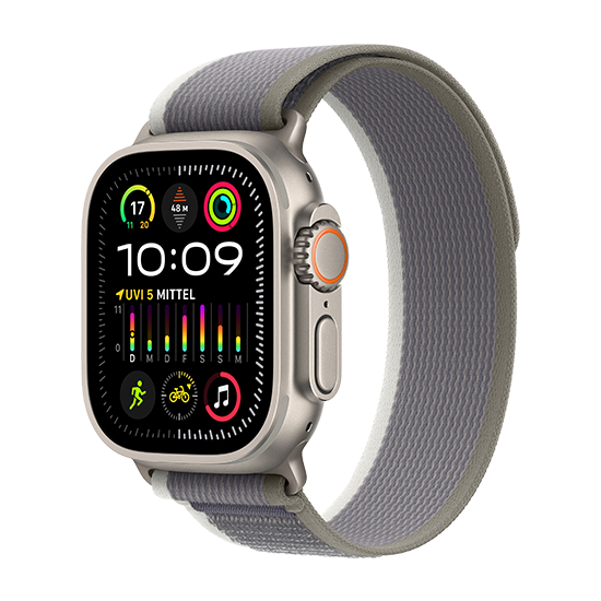 Apple Watch Ultra   Lte 49mm Titan With Trail Loop     Green Grey
