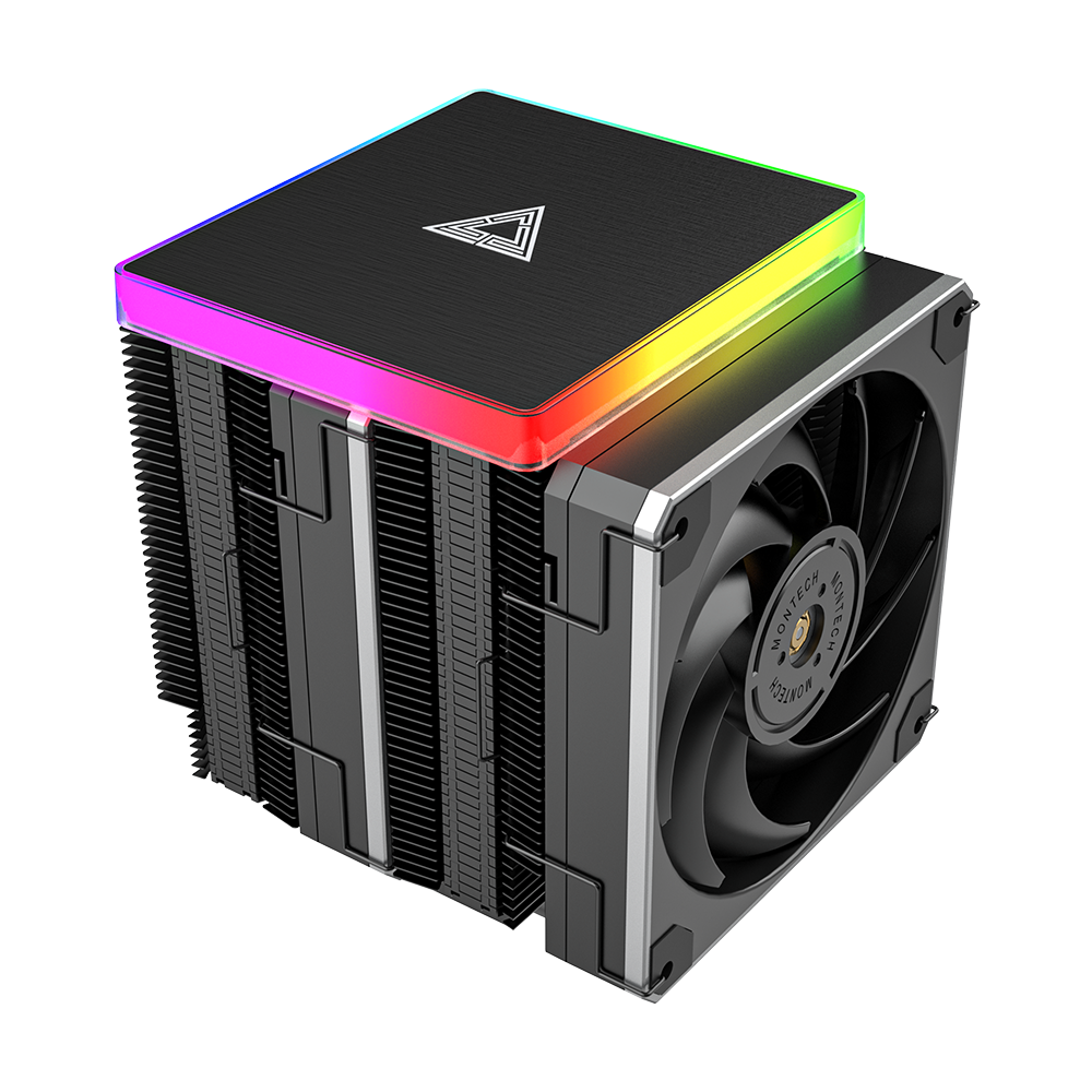 Montech Metal Dt24 Premium Cpu Cooler  Argb Top Cover  2x 120mm Pwm Fans  Lga1700   Am5 Support  270w Tdp