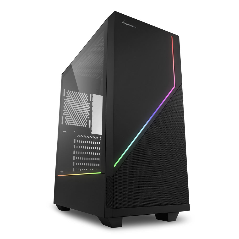 Sharkoon Rgb Flow  Tower Caseâ Black  Side Panel Of Tempered Glass