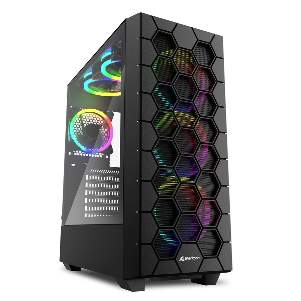 Sharkoon Rgb Hex  Tower Housing  Black  Tempered Glass Side Panel  Kabinet Geekd Dk