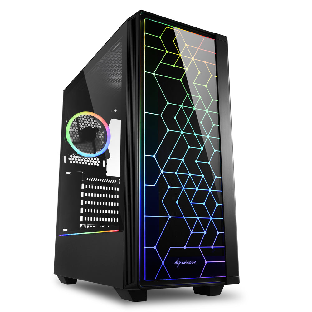 Sharkoon Rgb Lit 100 Tower Caseâ Black  Front And Side Panel Of Tempered Glass  Kabinet Geekd Dk