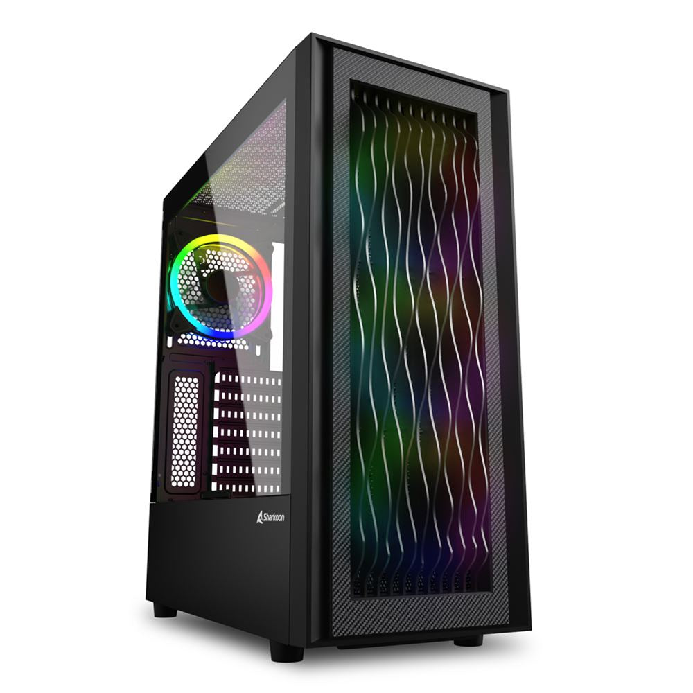 Sharkoon Rgb Wave  Pc Case  Black  Tempered Glass Side Panel